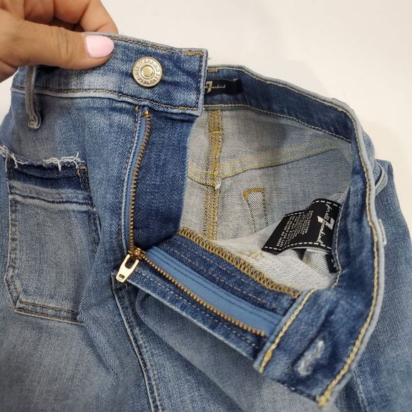 7 for all Mankind denim stretchy  form fitting blue jean mini skirt size 24 - Picture 7 of 9